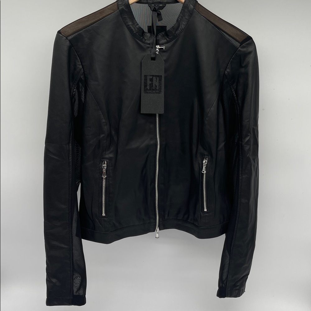 NWT Freaky Nation Elegant Black Leather Jacket with Zippered Accents Women Large